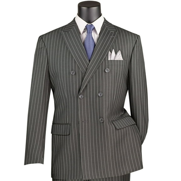 VINCI Men's Charcoal Gray Pinstripe Double-Breasted 6-Button Classic Fit Suit - NEW - 62R (Big & Tall)