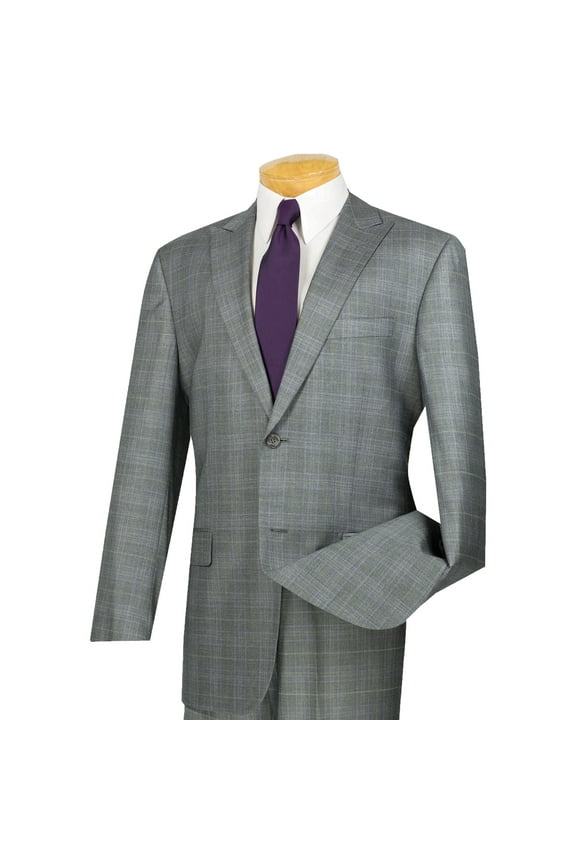 Men's Gray Glen Plaid 2-Button Classic-Fit Suit w/ Peak Lapel - NEW
