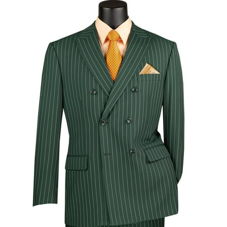VINCI Men's Hunter Green Pinstripe Double-Breasted 6-Button Classic Fit Suit - NEW - 52R (Big & Tall)