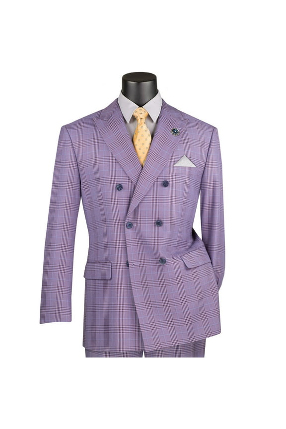 Men's Light Purple Glen Plaid Double-Breasted Classic-Fit Suit - NEW - 40R