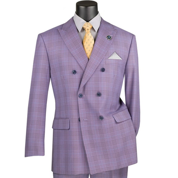 VINCI Men's Light Purple Glen Plaid Double-Breasted Classic-Fit Suit - NEW - 54R (Big & Tall)