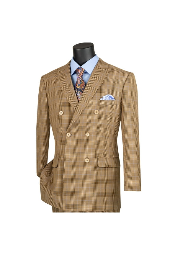Men's Mocha Brown Glen Plaid Double-Breasted Classic-Fit Suit - NEW - 52L (Big & Tall)