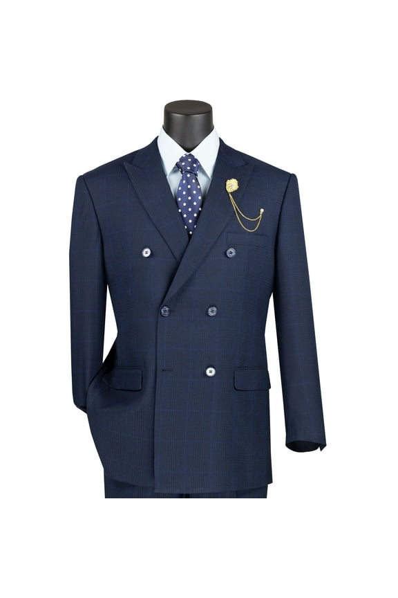 Men's Navy Blue Glen Plaid Double-Breasted Classic-Fit Suit - NEW - 56R (Big & Tall)