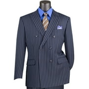 VINCI Mens Navy Blue Pinstripe Double-Breasted 6-Button Classic Fit Suit - NEW - 44R