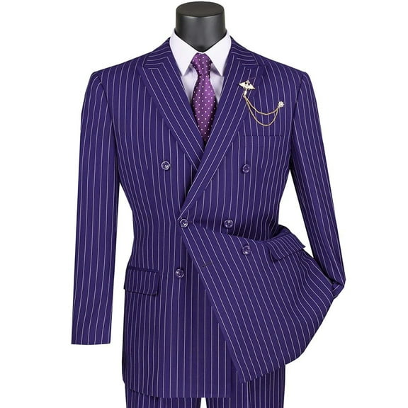 VINCI Men's Purple Pinstripe Double-Breasted 6-Button Classic Fit Suit - NEW - 44R