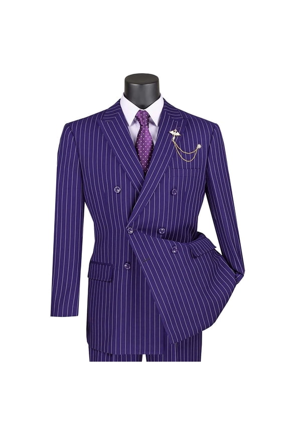 Men's Purple Pinstripe Double-Breasted 6-Button Classic Fit Suit - NEW - 48L