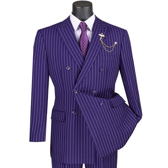 VINCI Men's Purple Pinstripe Double-Breasted 6-Button Classic Fit Suit - NEW - 56R (Big & Tall)