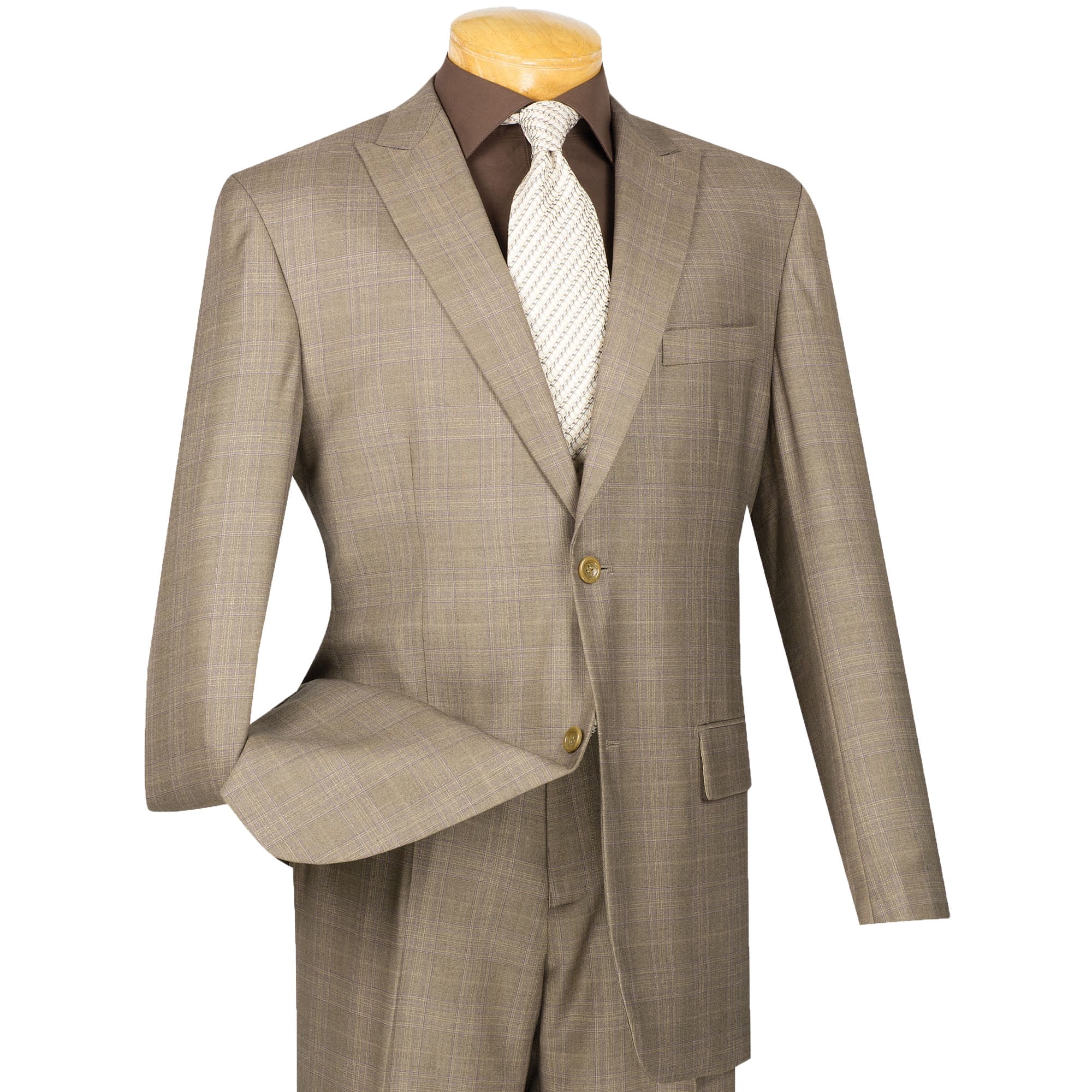 VINCI Men's Tan Glen Plaid 2-Button Classic-Fit Suit w/ Peak Lapel ...