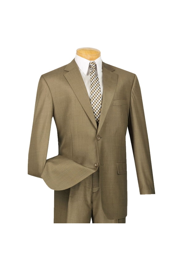Men's Taupe Textured 2-Button Classic-Fit Business Suit - NEW - 46R
