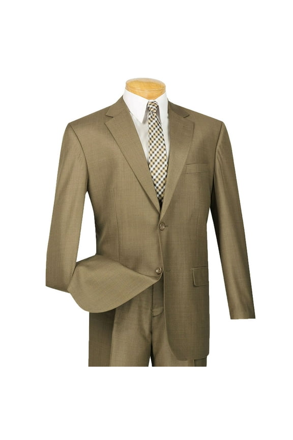 Men's Taupe Textured 2-Button Classic-Fit Business Suit - NEW - 48R