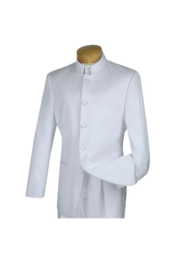 Men's White Banded Collar 5-Button Classic-Fit Tuxedo Suit - NEW