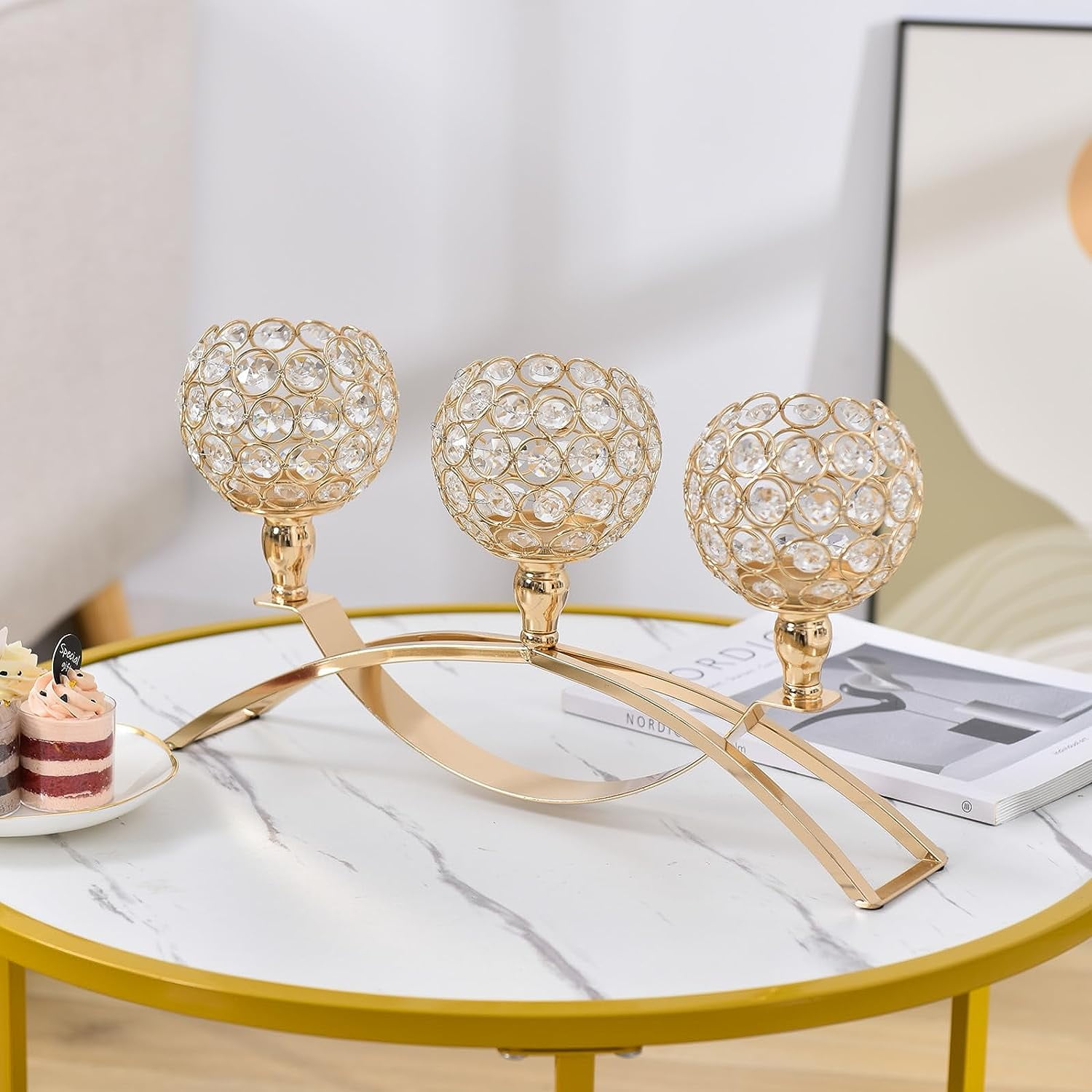 VINCIGANT Christmas Table Decoration Gold Candle Holders,3Candle