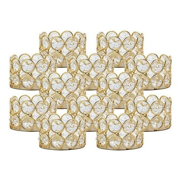 VINCIGANT Gold Crystal Tealight Candle Holders, Set of 12