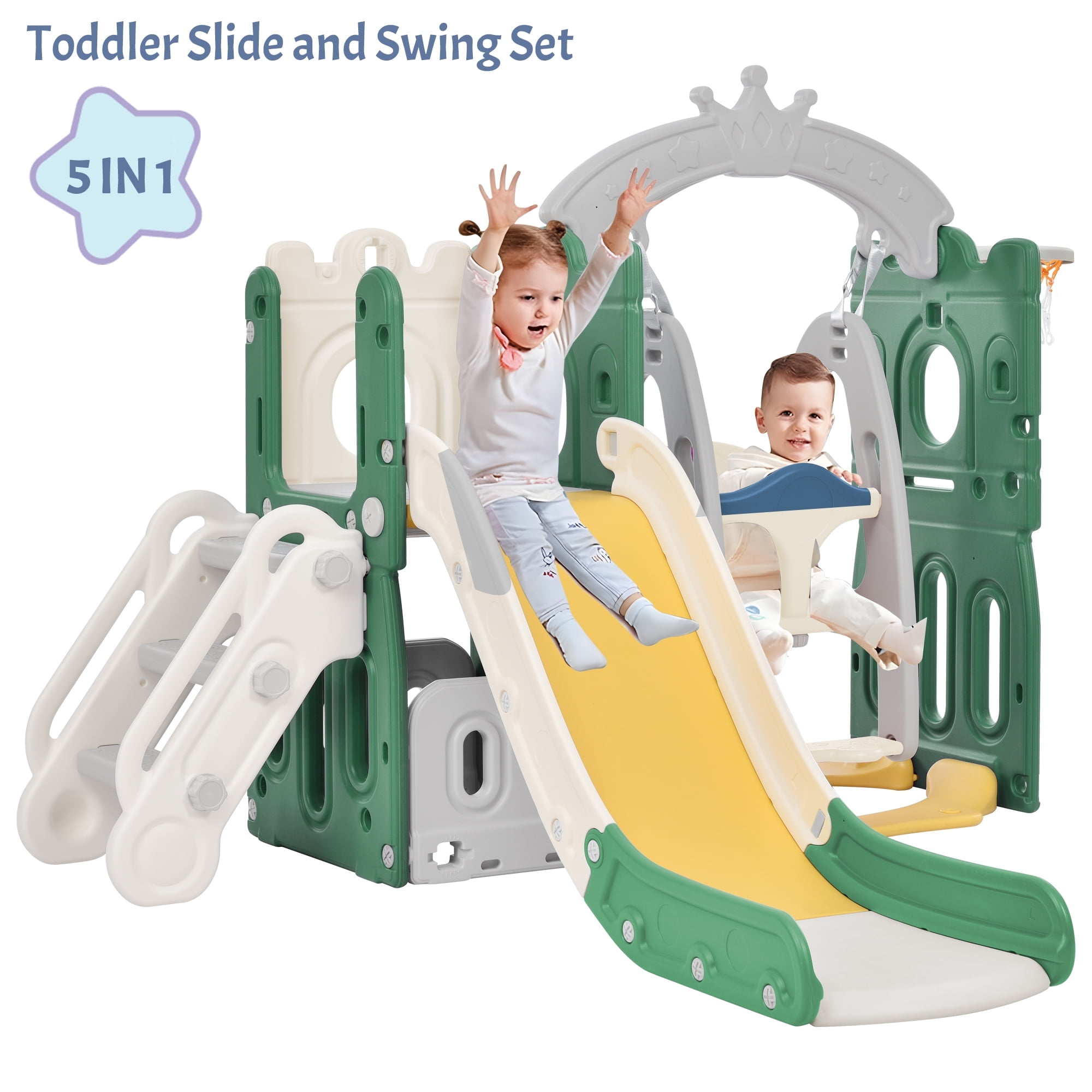 VINCIGO 5in1 Toddler Slide and Climbers,Indoor Playground with Swing