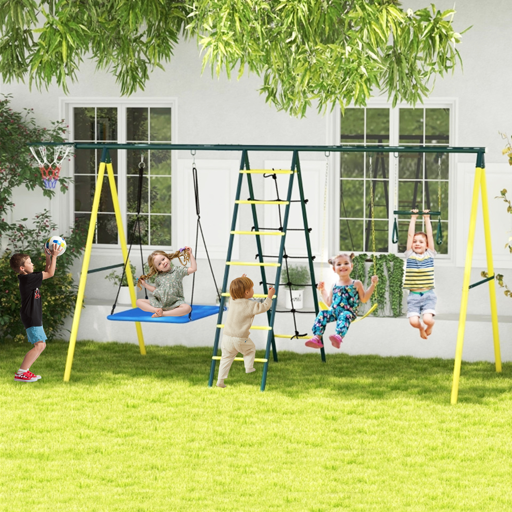VINCIGO 6in1 Kids Swing Sets for Outside,Playground Sets for