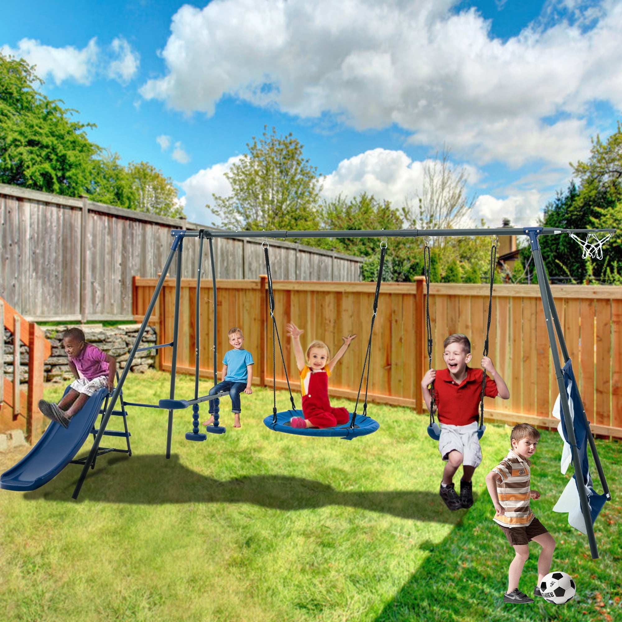 VINCIGO 6in1 Kids Swing Sets for Outside,Playground Sets for