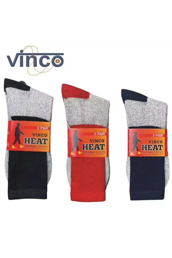 6 PAIRS MENS HEATED THERMAL CREW HEAVY DUTY 10-13 - RED/BLUE/BLACK