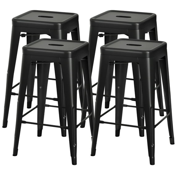 VINEEGO 24 Inches Metal Bar Stools High Backless Stackable Stools Indoor-Outdoor Counter Stools Set of 4 (Black)