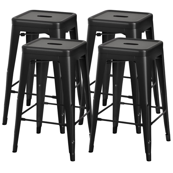 VINEEGO 24 Inches Metal Bar Stools High Backless Stackable Stools Indoor Counter Stools Set of 4 (Black)