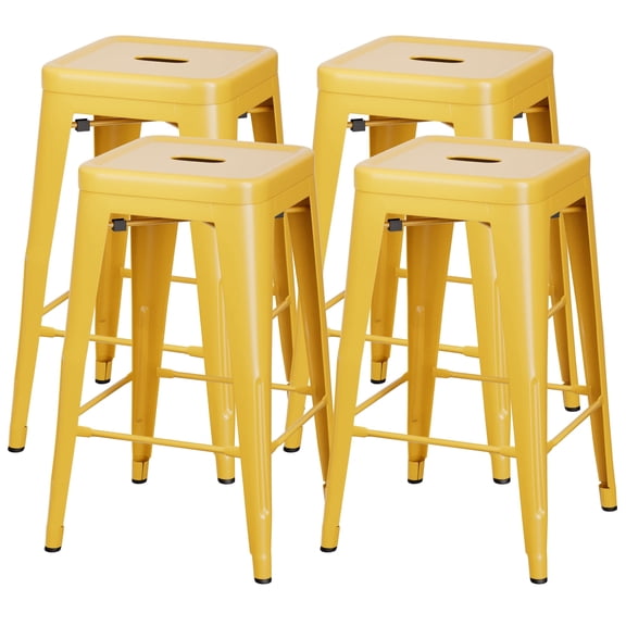 VINEEGO 24 Inches Metal Bar Stools High Backless Stackable Stools Indoor Counter Stools Set of 4 (Yellow)