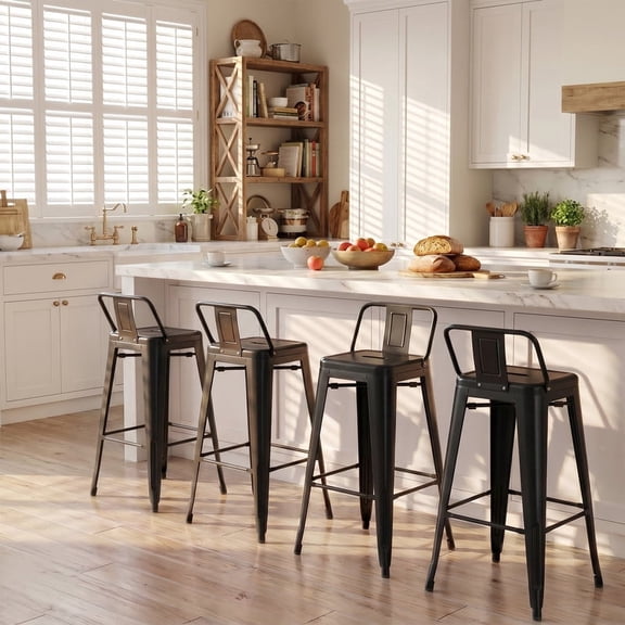 Devoko 30 Inch Metal Bar Stools, Stackable with Removable Back for Indoor & Outdoor Counter Stools Set of 4(Black)