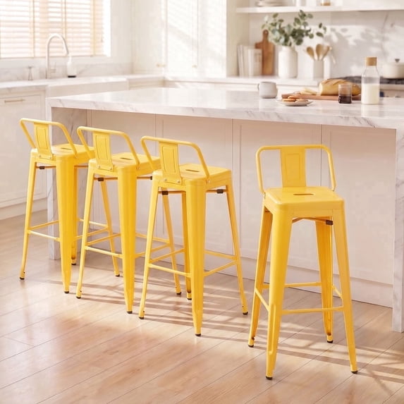 Devoko 30 Inch Metal Bar Stools Set of 4, Stackable Kitchen Island Bar Stools with Removable Back, Industrial Dining Chairs for Kitchen, Dining Room(Yellow)