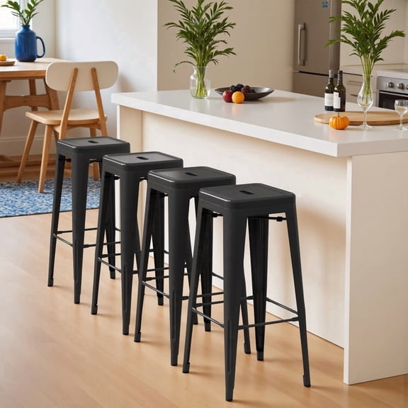 VINEEGO 30 Inches Metal Bar Stools High Backless Stackable Stools Indoor Counter Stools Set of 4 (Black)