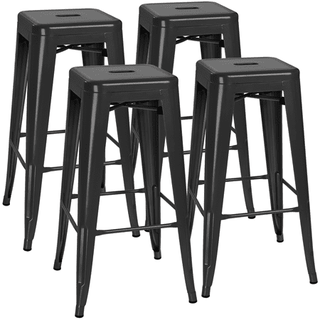 VINEEGO 30 Inches Metal Bar Stools for Counter Height Indoor-Outdoor Modern Stackable Industrial Stools Set of 4 (Black)