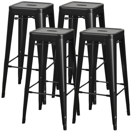 VINEEGO 30 Inches Metal Bar Stools High Backless Stackable Stools Indoor-Outdoor Counter Stools Set of 4 (Black)