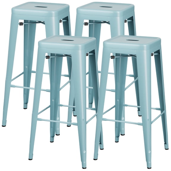 VINEEGO 30 inches Metal Bar Stools High Backless Stackable Stools Indoor-Outdoor Counter Stools Set of 4 (Blue))