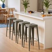 VINEEGO 30 Inches Metal Bar Stools for Counter Height Indoor Modern Stackable Industrial Stools Set of 4 (Gun)