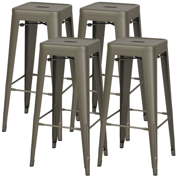 VINEEGO 30 Inches Metal Bar Stools for Counter Height Indoor Modern Stackable Industrial Stools Set of 4 (Gun)