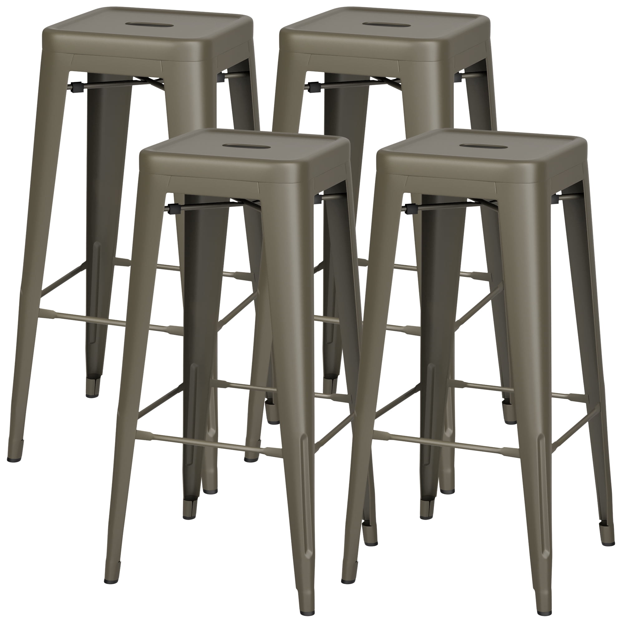 VINEEGO 30 Inches Metal Bar Stools for Counter Height Indoor-Outdoor Modern Stackable Industrial Stools Set of 4 (Gun)