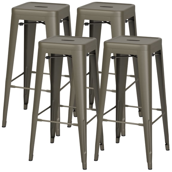 VINEEGO 30 Inches Metal Bar Stools for Counter Height Indoor Modern Stackable Industrial Stools Set of 4 (Gun)