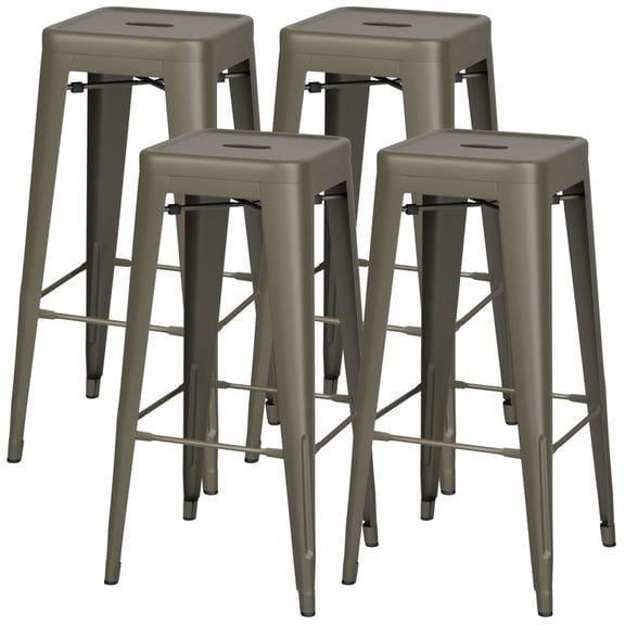 VINEEGO 30 Inches Metal Bar Stools for Counter Height Indoor Modern Stackable Industrial Stools Set of 4 (Gun)
