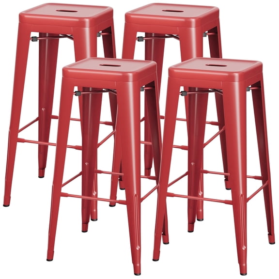 VINEEGO 30 inches Metal Bar Stools High Backless Stackable Stools Indoor Counter Stools Set of 4 (Red)