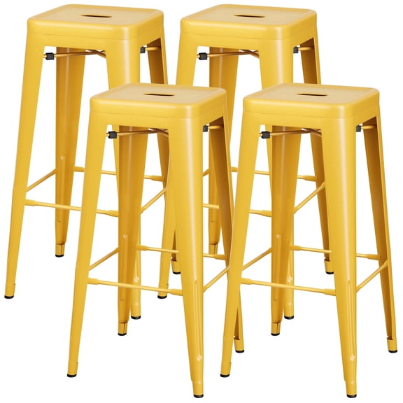 VINEEGO 30 Inches Metal Bar Stools for Counter Height Indoor Modern Stackable Industrial Stools Set of 4 (Yellow)