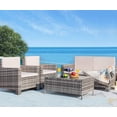 thumbnail image 1 of VINEEGO 4-Piece Wicker Patio Furniture Conversation Set Balcony Rattan Sofa Set with Cushions, Gray/Beige, 1 of 9