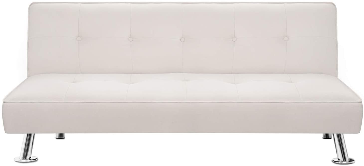 VINEEGO Futon Sofa Bed Modern Design Convertible Folding Linen Lounge Couch Recliner for Living Room, Beige