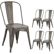VINEEGO Metal Dining Chair Indoor-Outdoor Use Stackable Classic Trattoria Chair Fashion Dining Metal Side Chairs for Bistro Cafe Restaurant Set of 4 (Gun)