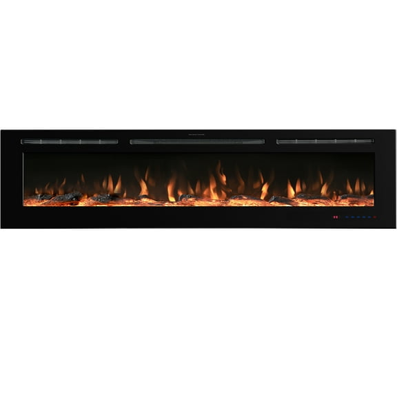 VINEMOUNT Electric Fireplace, 84" Recessed Fireplace Electric with Touch & Remote Control, Realistic Logset, Multiple Flame Colors & 5 Stage Intensity, Timer,750/1500W Heat, Thermosat, Black