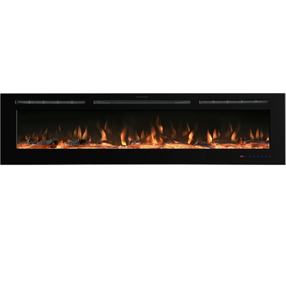 VINEMOUNT Electric Fireplace, 84" Recessed Fireplace Electric with Touch & Remote Control, Realistic Logset, Multiple Flame Colors & 5 Stage Intensity, Timer,750/1500W Heat, Thermosat, Black
