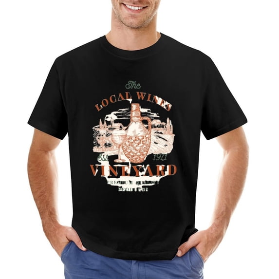 VINEYARD Men’s Graphic T-shirt Vintage Short Sleeve Sport Tee Black M