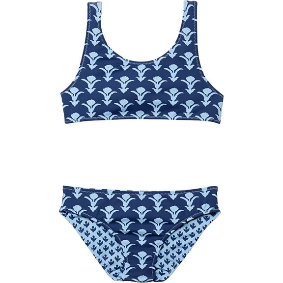 VINEYARD VINES Girl's Reversible Block Print Swimwear, Navy, M