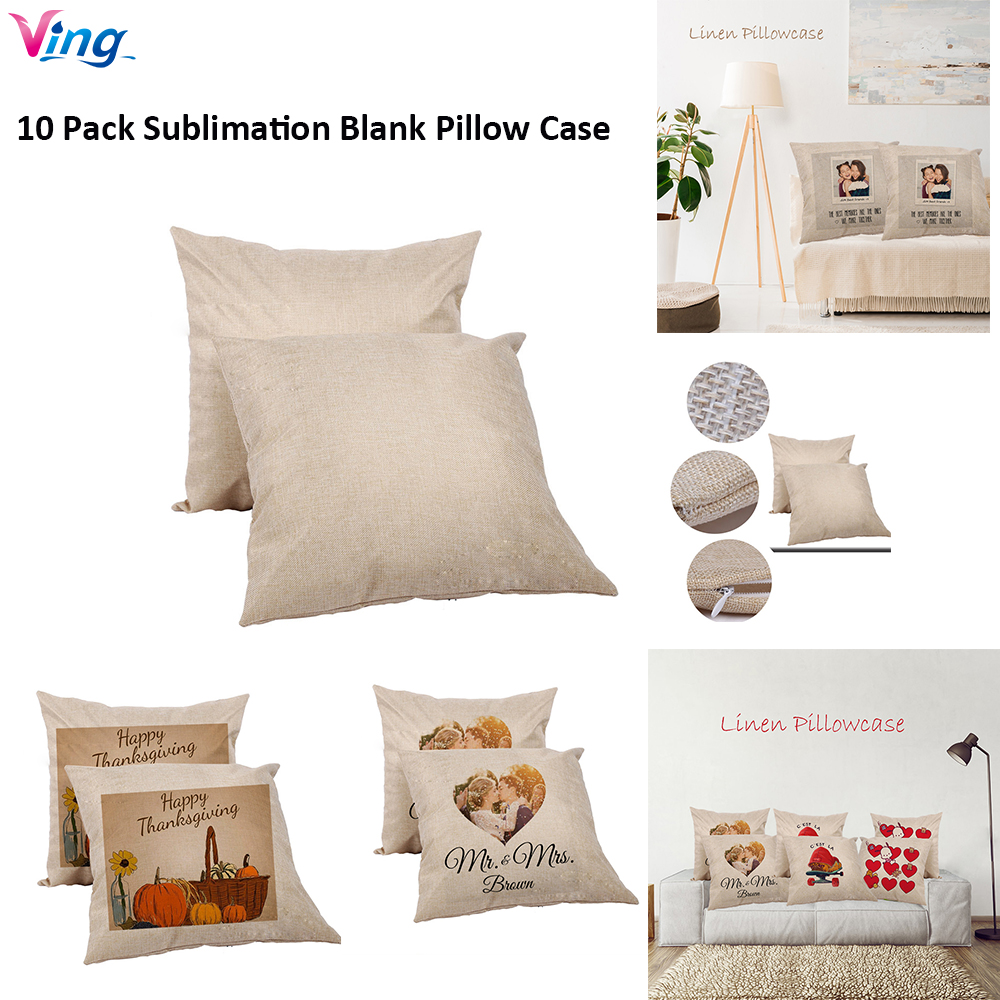 VING 10 Pack Linen Sublimation Blank Pillow Case Cushion Cover Brown Square  Pillow Cover 15.75 x 15.75In with Zip