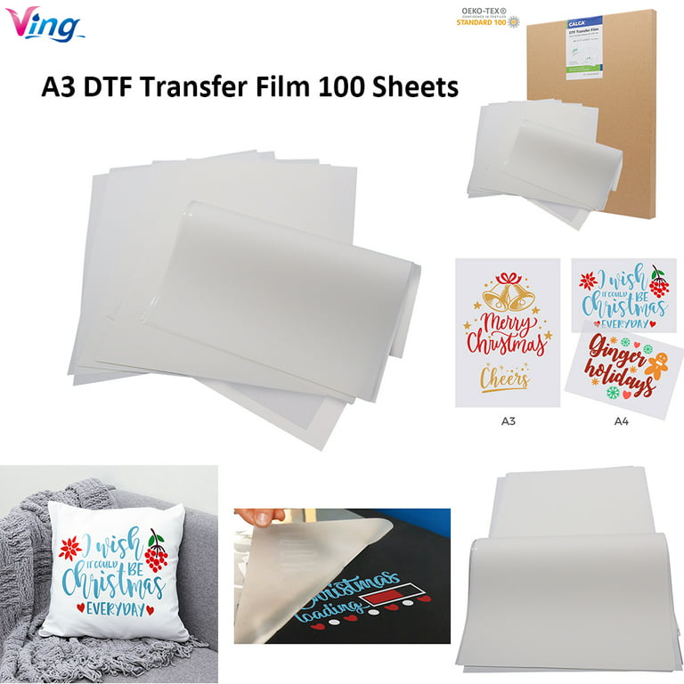 VING DTF Film A3 PET Heat Transfer Paper Direct to Transfer Film 100 Sheets  11.7 x 16.5 for T-Shirts Hoodie Bags
