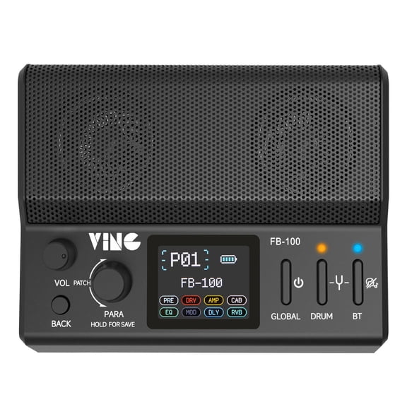 VING Flybro FB-100 Guitar Multi Effects Pedal with Built-in Speaker Rechargeable All-in-One Processor 100 Presets IR Loading Drum Machine Tuner Bluetooth USB Audio Interface