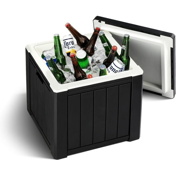 VINGLI 10 Gallon Cooler Side Table, Portable Ice Chest with Built-in Handle, Multifunctional Ice Cooler Outdoor Cocktail Side Table for Camping, Picnic, Beach, Pool, Party