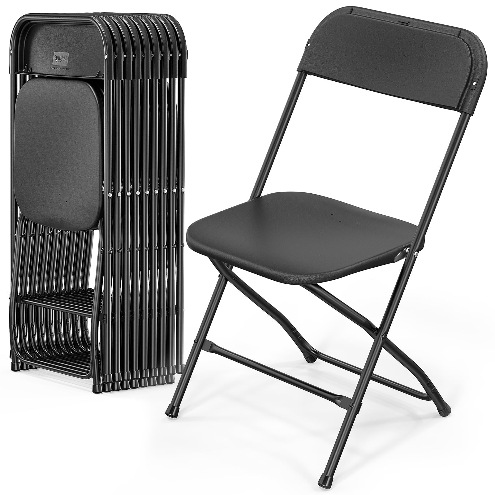 VINGLI 10 Pack Black Plastic Folding Chairs, Indoor Outdoor, 350