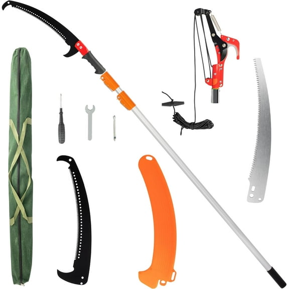 VINGLI 12ft Manual Pole Saws, Extendable Tree Trimmers Long Handle Pruner, 2Pcs Sharp Blade and Scissors, Long Tree Pruner with 2-section for Pruning Palms and Shrubs